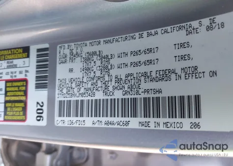 2018 Toyota Tacoma Trd Sport из США, поврежденный, VIN 3TMDZ5BNXJM053428